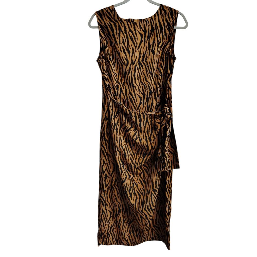 Vintage Sag Harbor Tiger Stripe Side Tie‎ Midi Dress Size 10